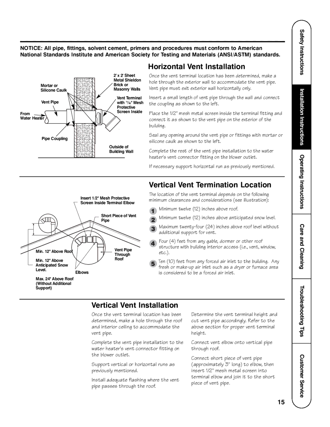 GE AP13787 Horizontal Vent Installation, Vertical Vent Termination Location, Vertical Vent Installation 