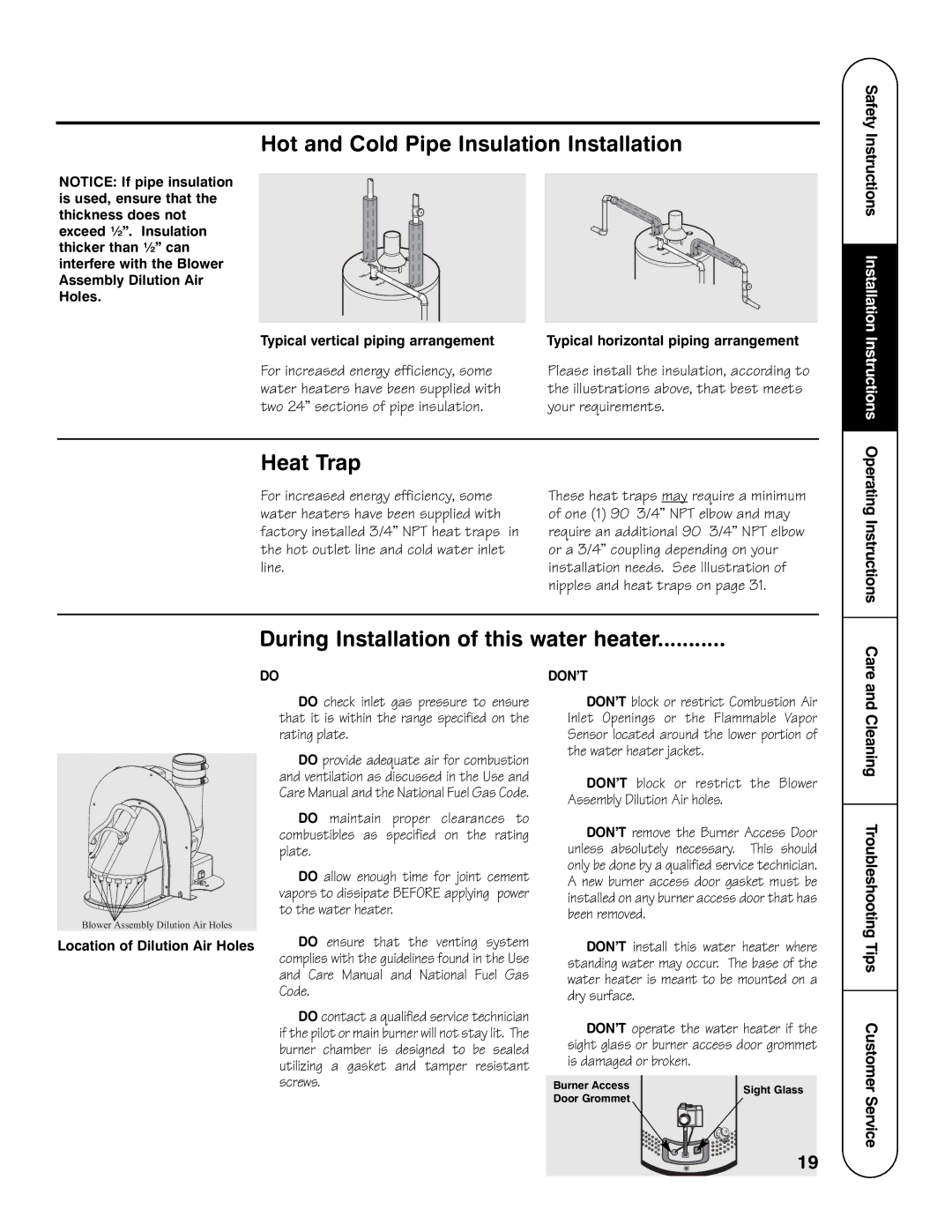 GE AP13787 Hot and Cold Pipe Insulation Installation, Heat Trap, During Installation of this water heater 