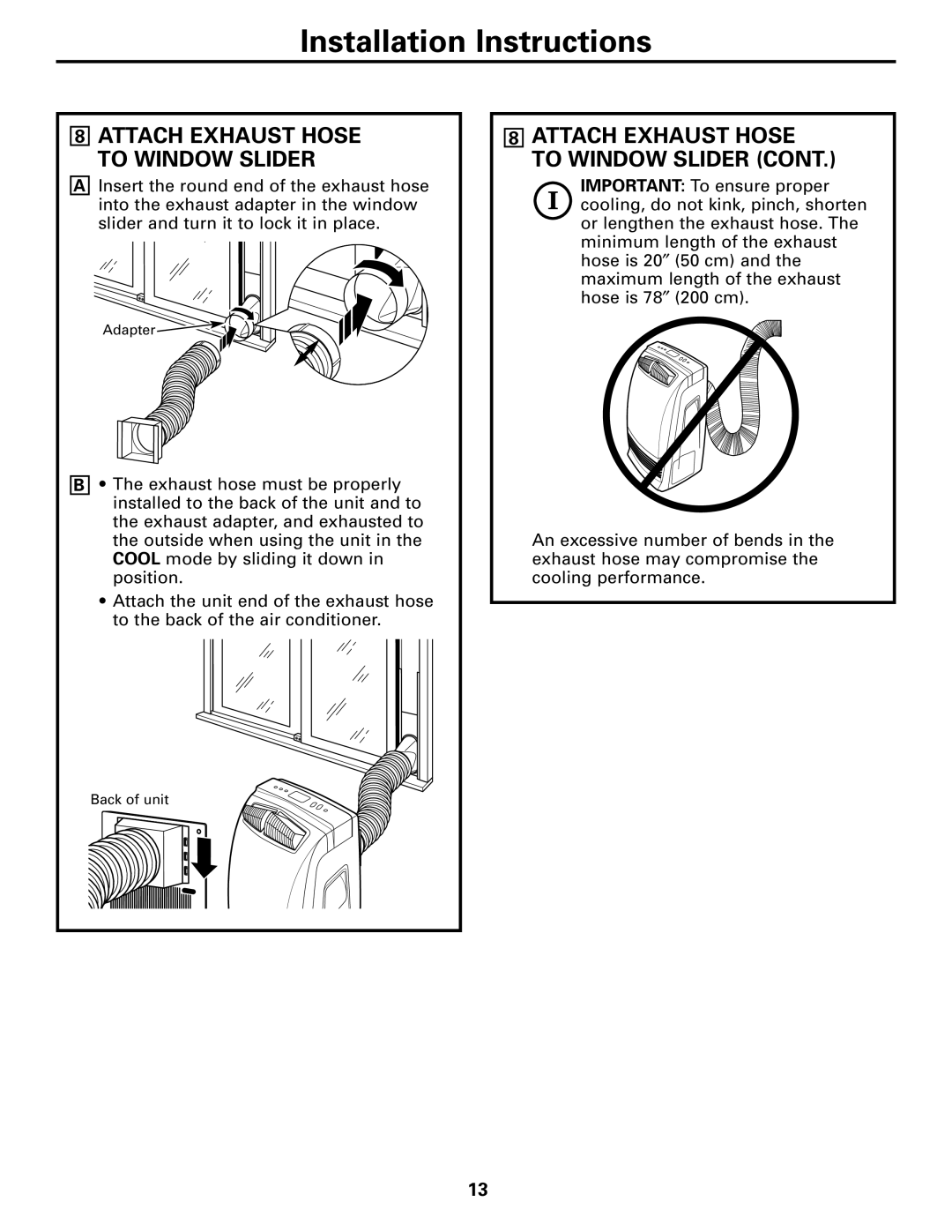 GE APE08 installation instructions Attach Exhaust Hose to Window Slider 