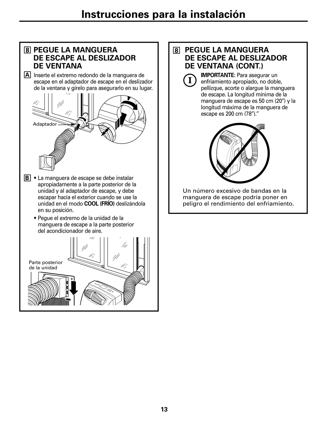 GE APE08 installation instructions Pegue LA Manguera DE Escape AL Deslizador DE Ventana 