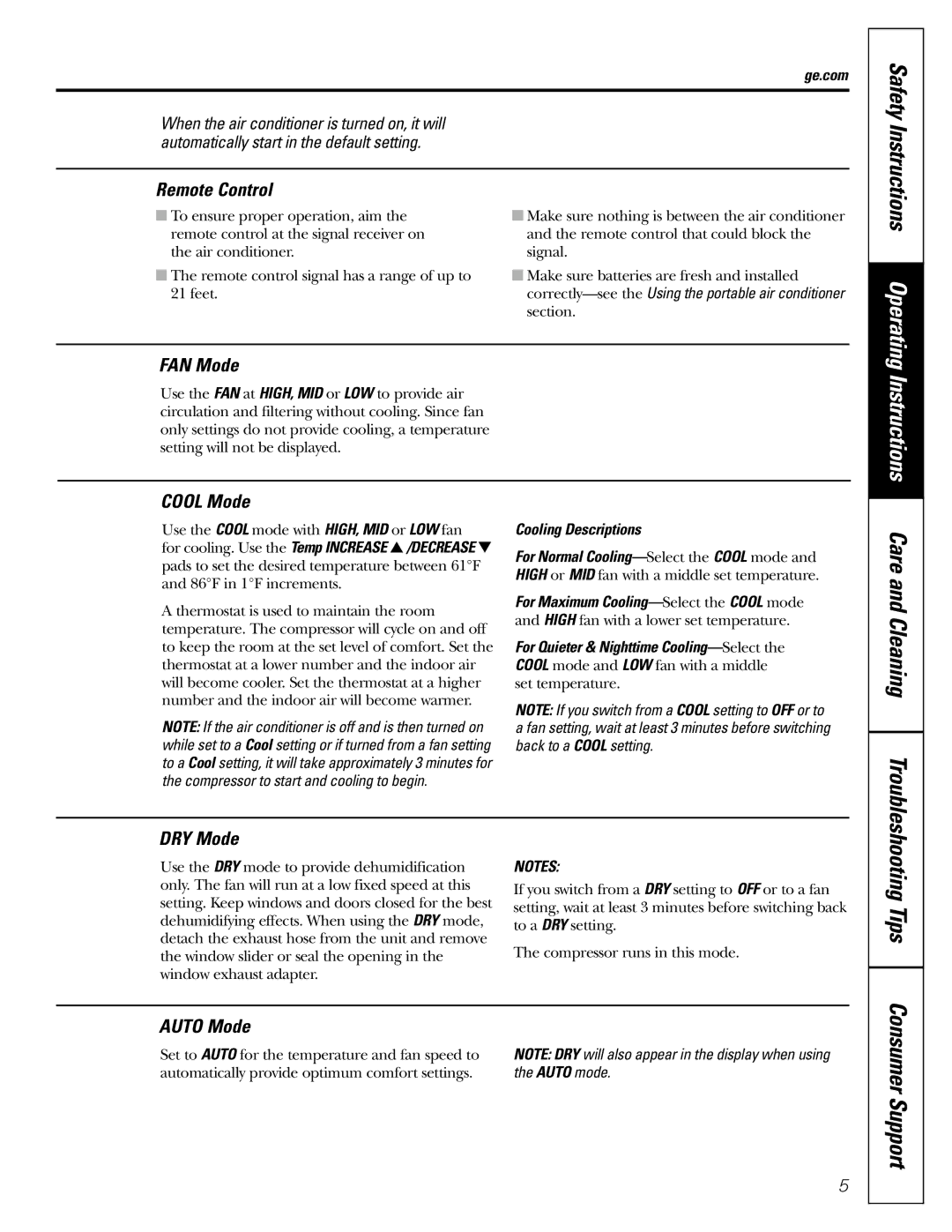 GE APE08 installation instructions Tips, Consumer Support 