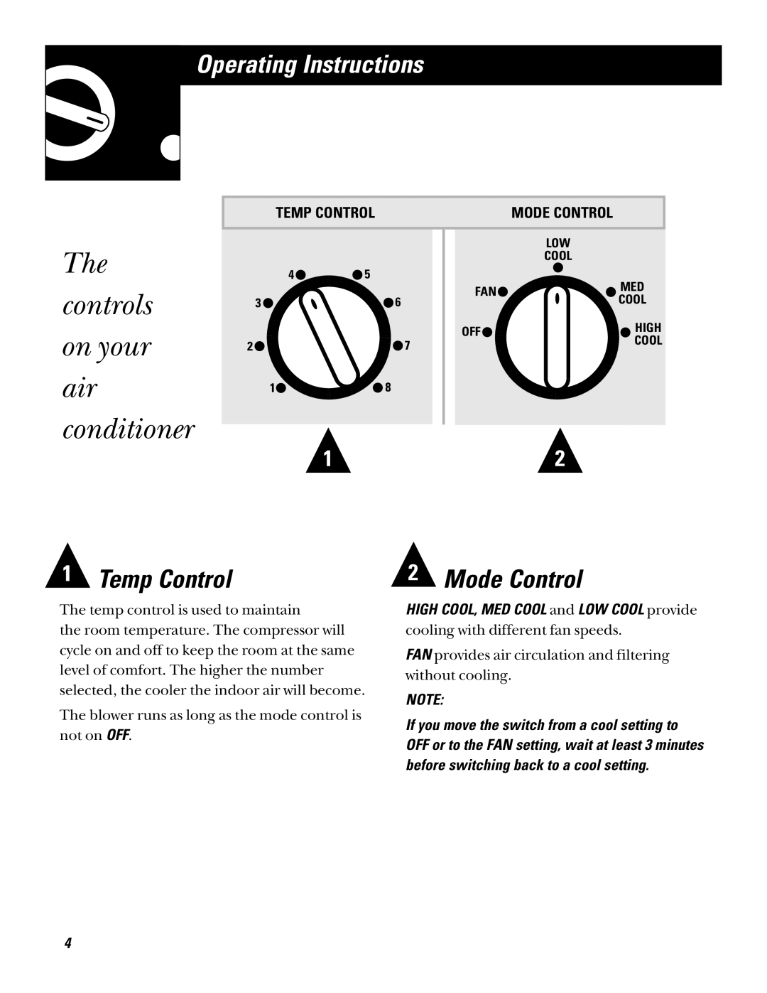 GE AQV05, AQV06 installation instructions Controls On your, Air Conditioner 