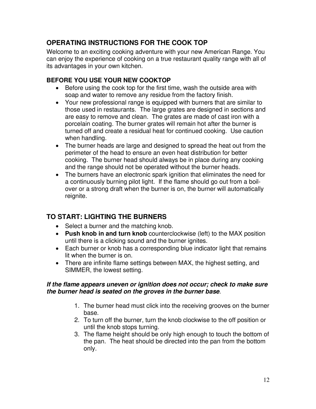 GE ARR-486GD manual Operating Instructions for the Cook TOP, To Start Lighting the Burners, Before YOU USE Your NEW Cooktop 