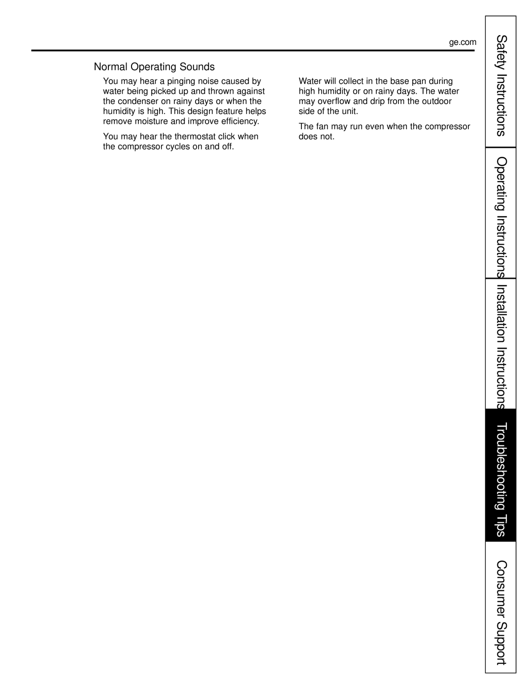 GE ASD06* operating instructions Safety, Normal Operating Sounds 