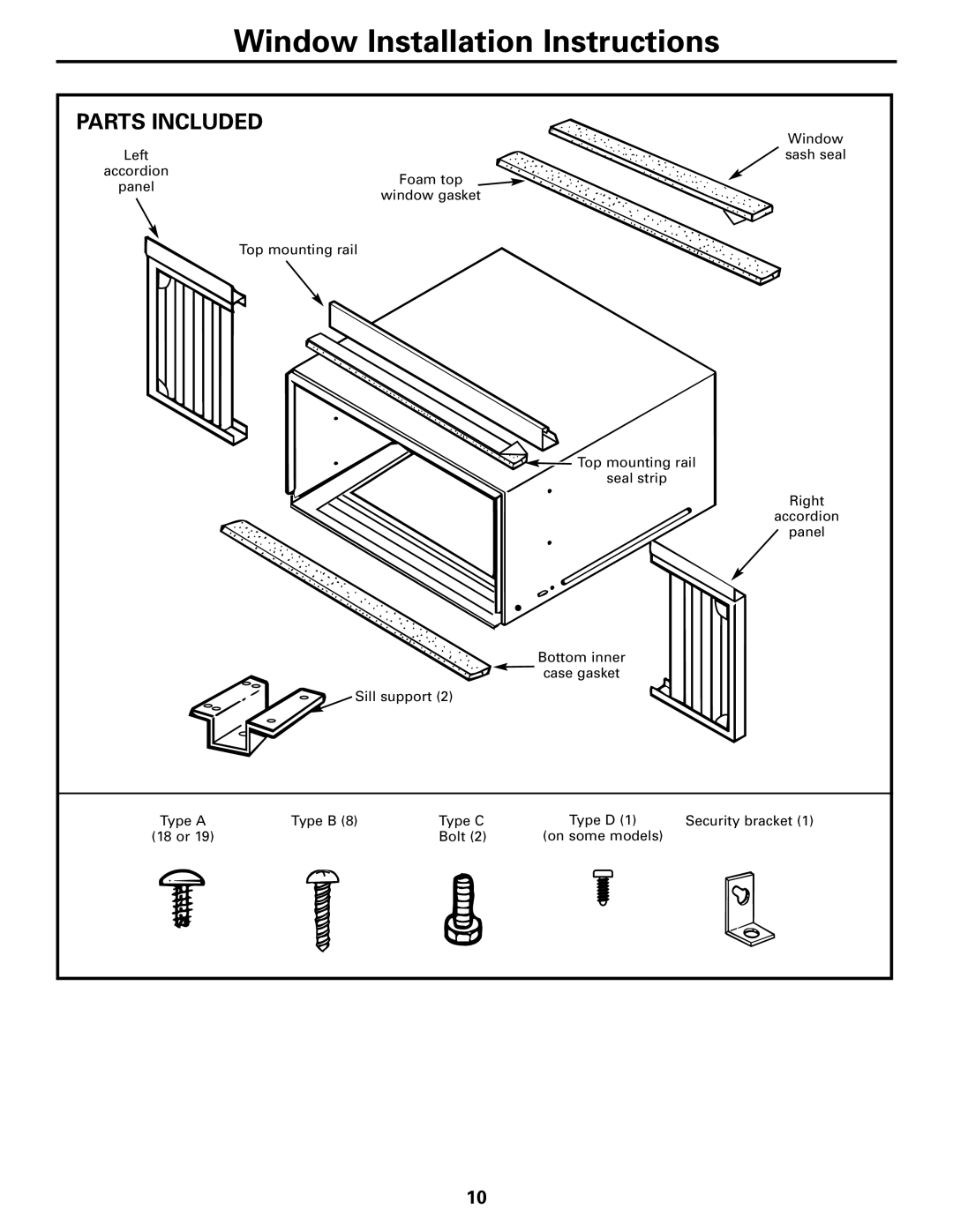 GE ASH12, ASH10 installation instructions Window Installation Instructions, Parts Included 