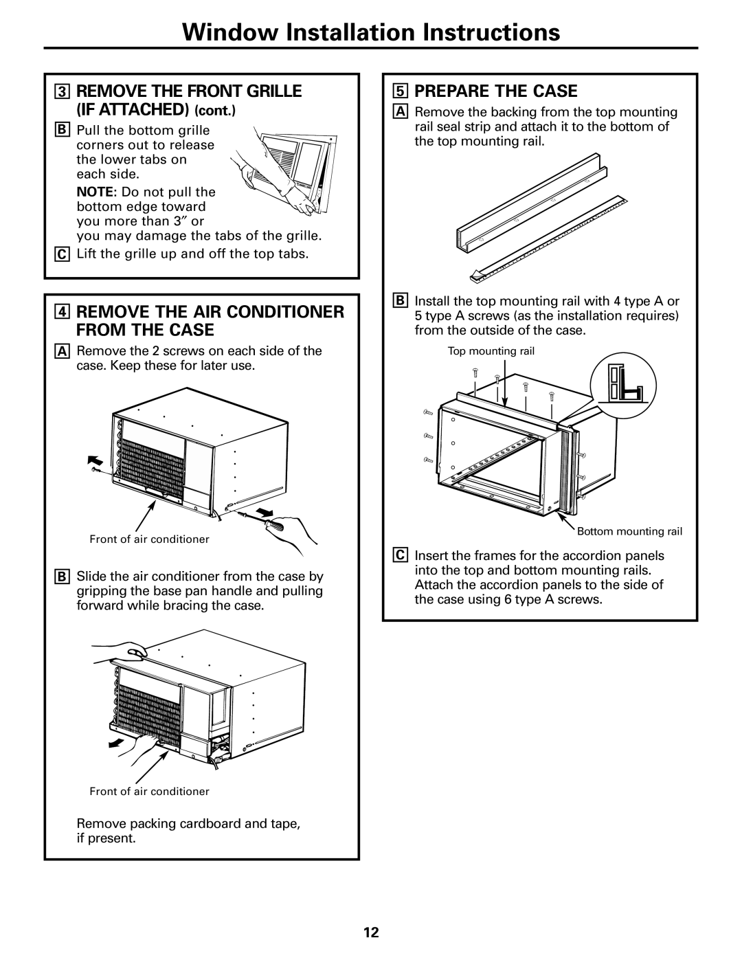 GE ASH12, ASH10 installation instructions Remove the AIR Conditioner from the Case, Prepare the Case 