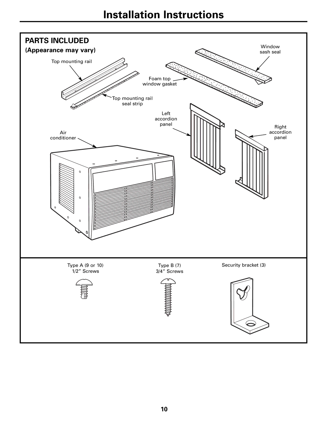 GE ASM06* installation instructions Installation Instructions, Parts Included 