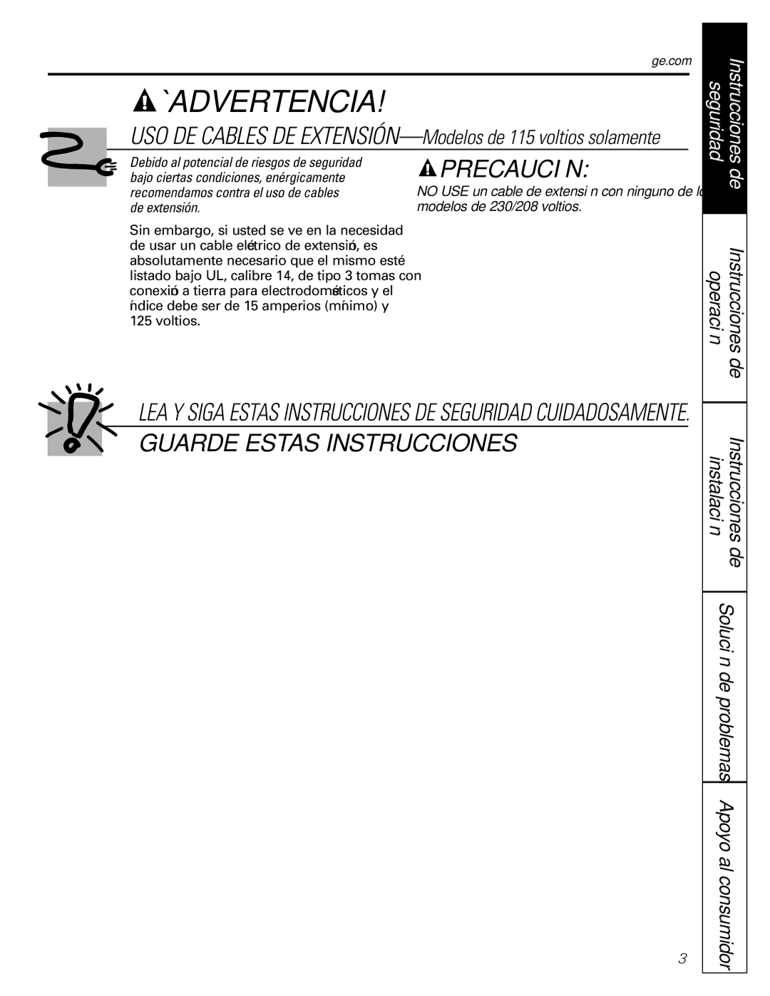 GE ASM06* installation instructions Solución de problemas Apoyo al consumidor instalación, Instrucciones 