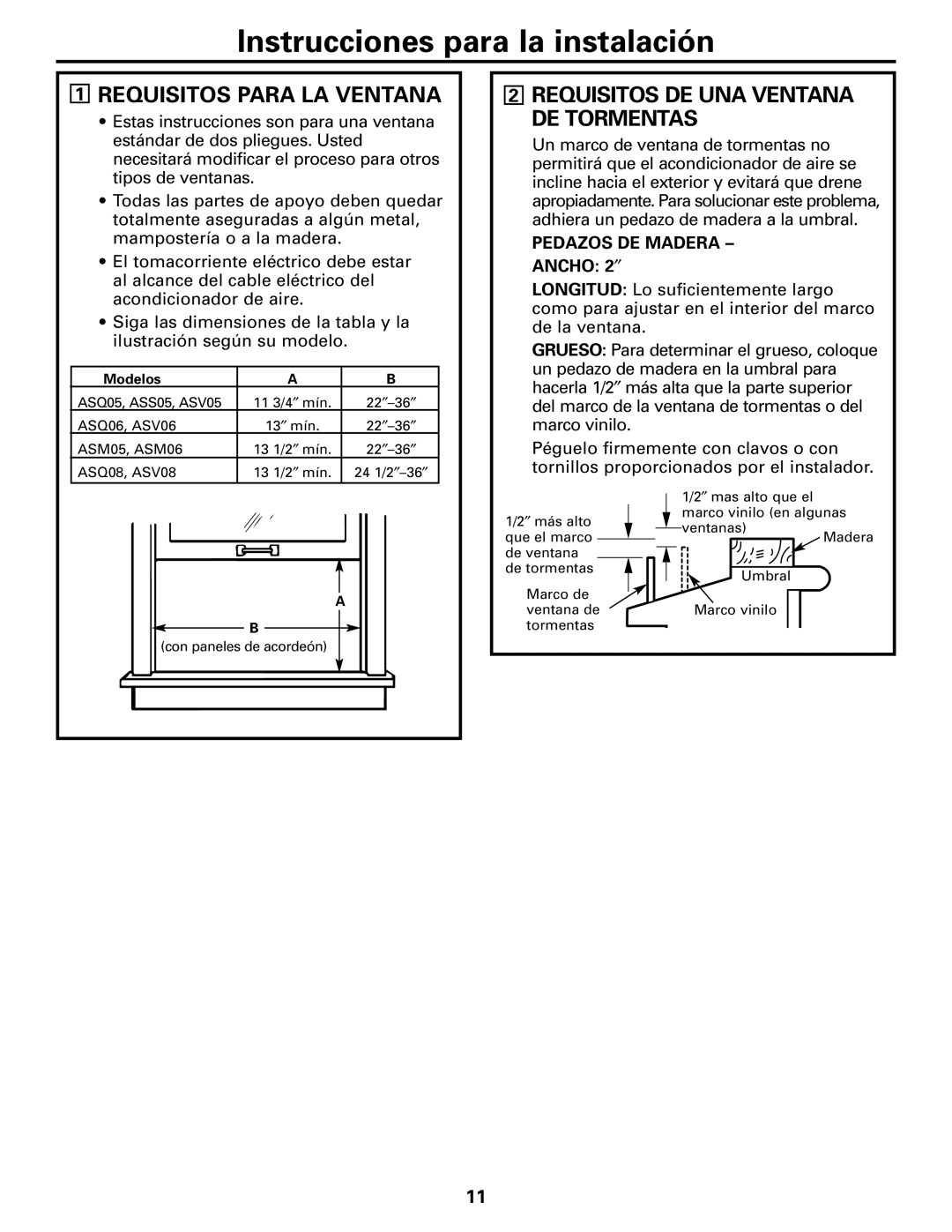 GE ASM06* installation instructions Requisitos Para LA Ventana, Requisitos DE UNA Ventana DE Tormentas 