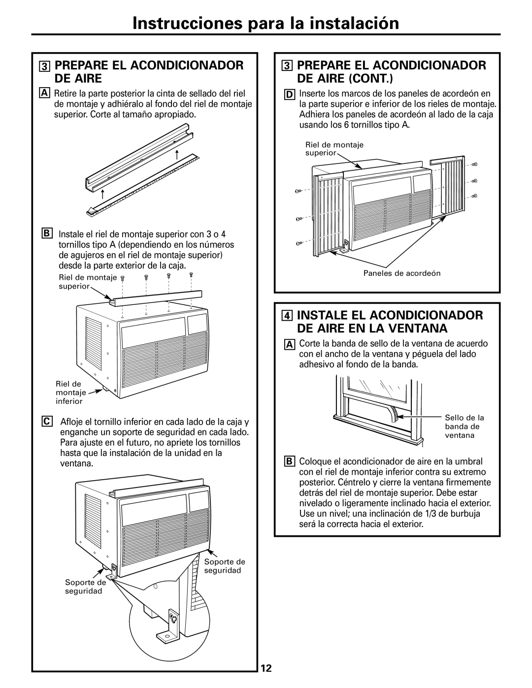 GE ASM06* installation instructions Prepare EL Acondicionador DE Aire 