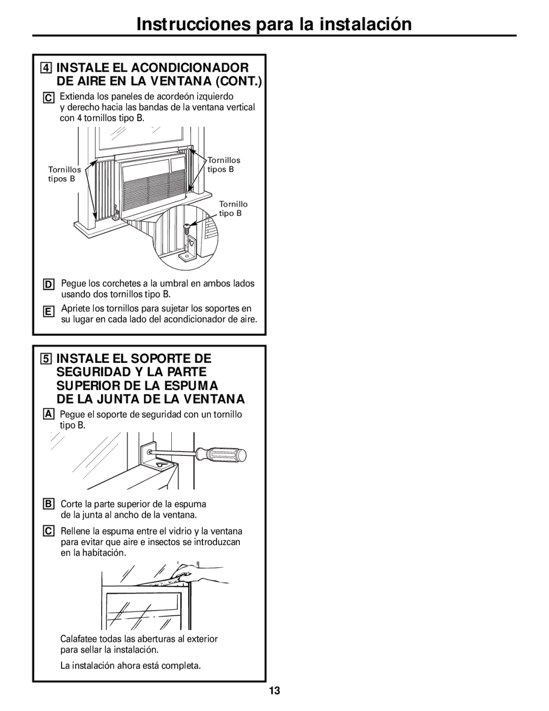 GE ASM06* installation instructions Instale EL Acondicionador DE Aire EN LA Ventana 