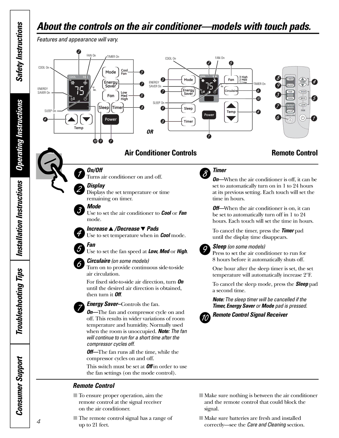 GE ASM06* installation instructions Support Troubleshooting Tips Installation Instructions, Remote Control 