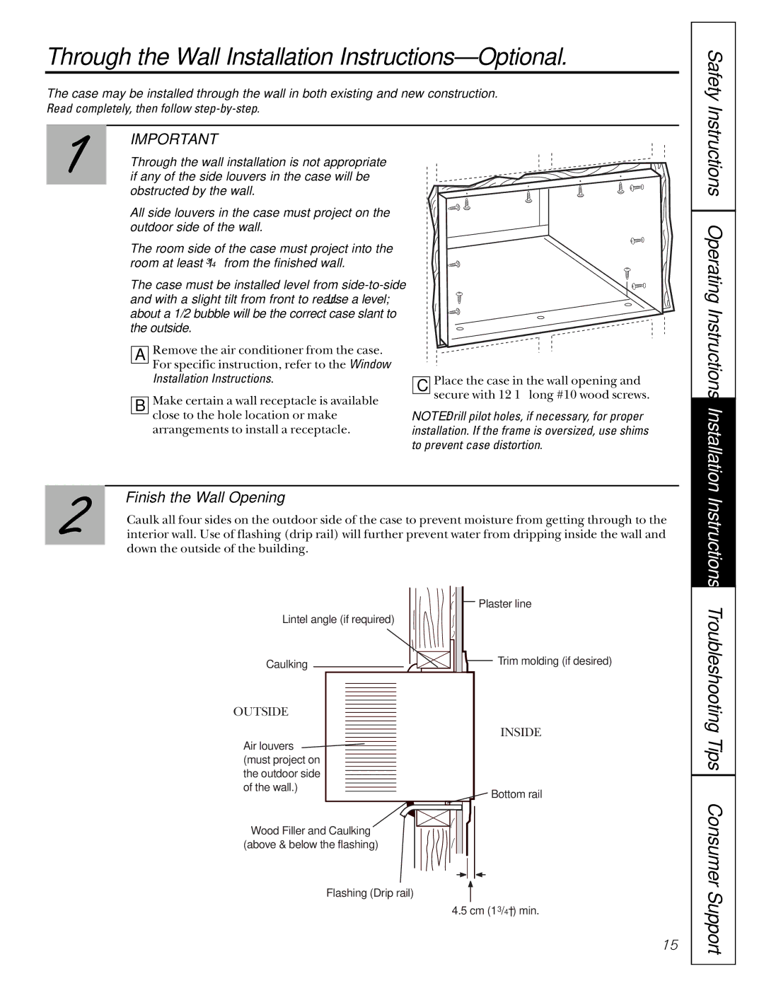 GE ASM10, ASD06 Through the Wall Installation Instructions-Optional, Instructions Operating Instructions Installation 