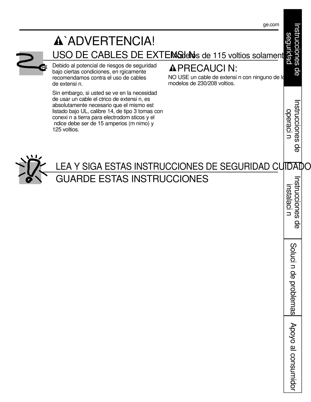 GE ASQ18, ASM14*, ASM24* installation instructions Solución de problemas Apoyo al consumidor instalación, Instrucciones 