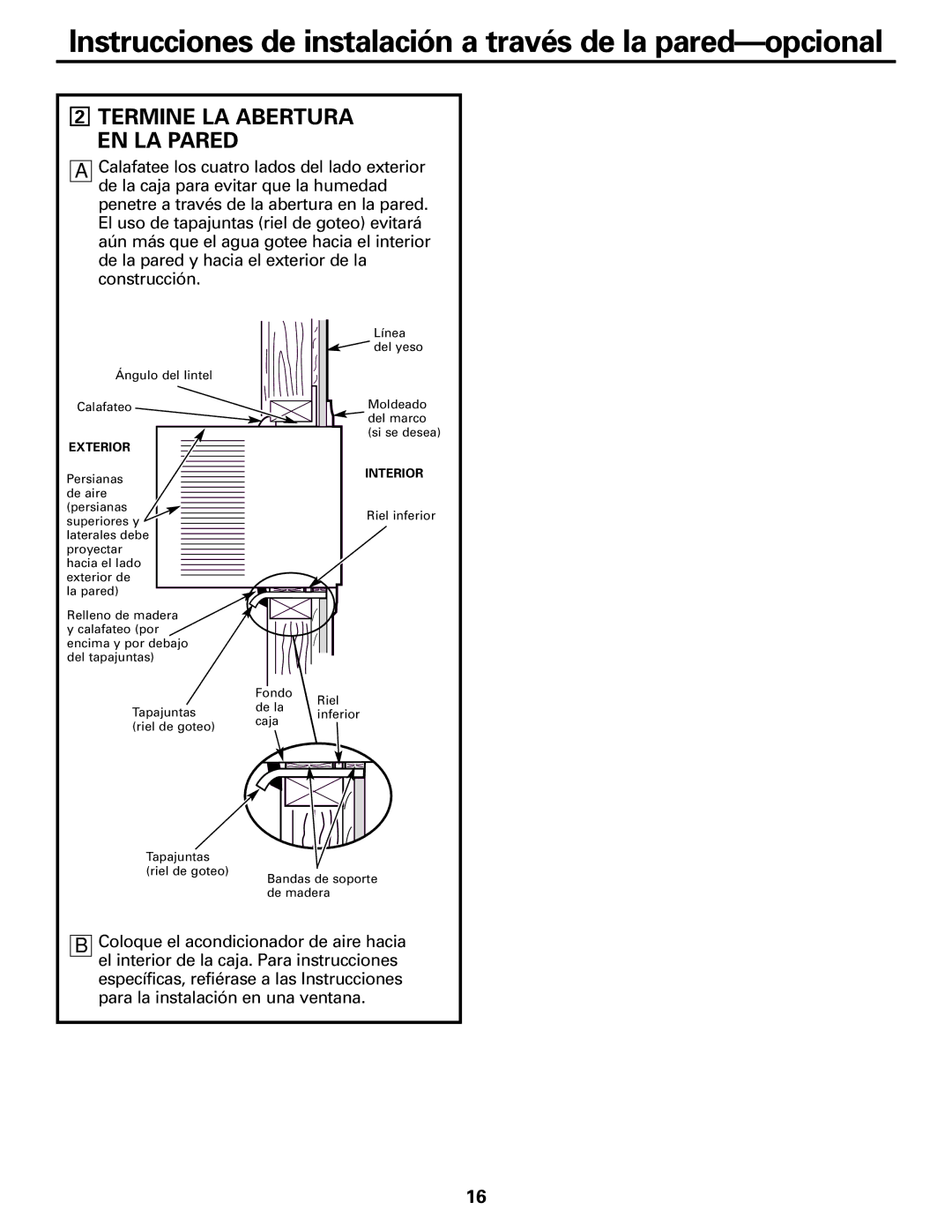 GE ASM14*, ASM24*, ASQ18 installation instructions Termine LA Abertura EN LA Pared, Exterior 