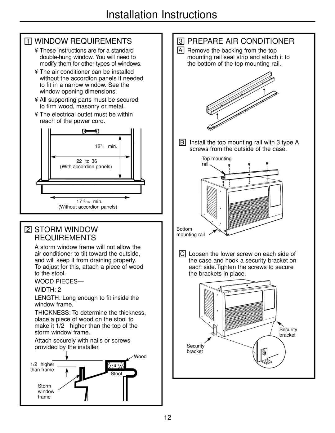 GE ASM05, ASN06, ASL06, ASL05, ASF05, ASN05, ASV05, ASQ05 Storm Window Requirements, Prepare AIR Conditioner 