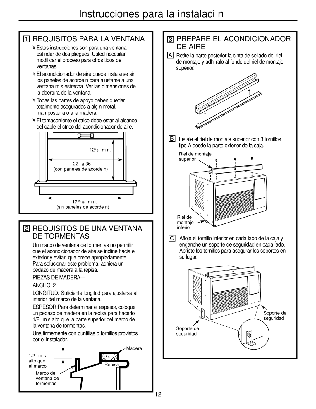 GE ASV05, ASN06 Requisitos Para LA Ventana, Requisitos DE UNA Ventana DE Tormentas, Prepare EL Acondicionador DE Aire 