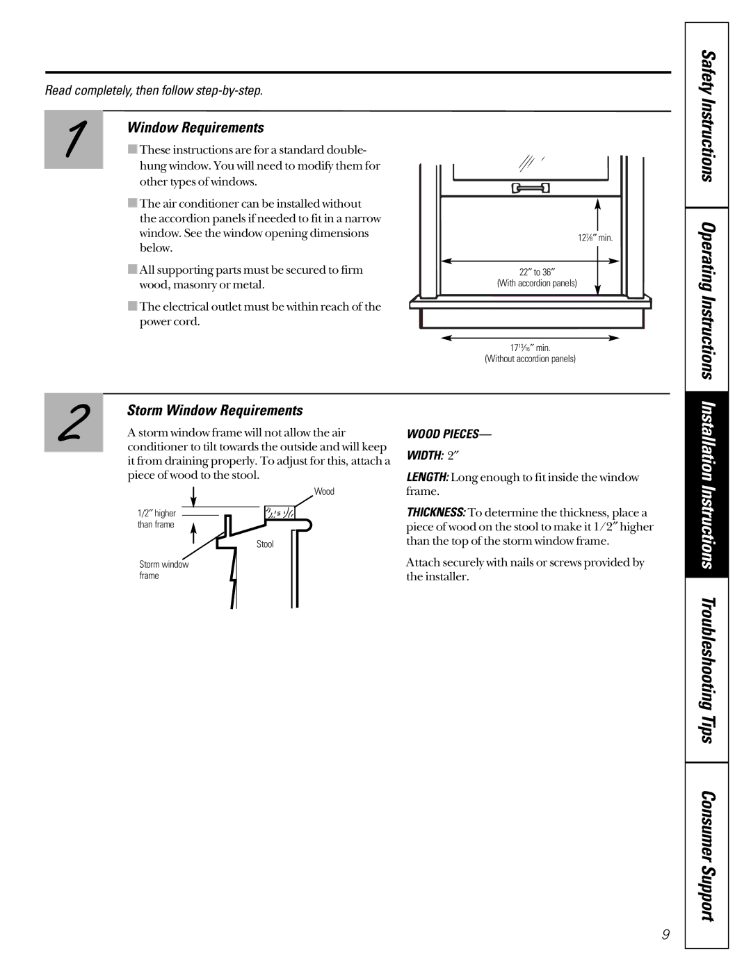 GE AST06, ASP05 installation instructions Storm Window Requirements 