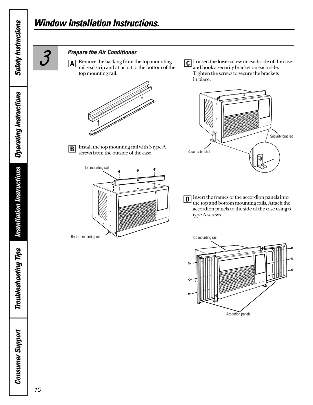 GE ASP05, AST06 Instructions Safety Instructions, Consumer Support Troubleshooting Tips, Prepare the Air Conditioner 