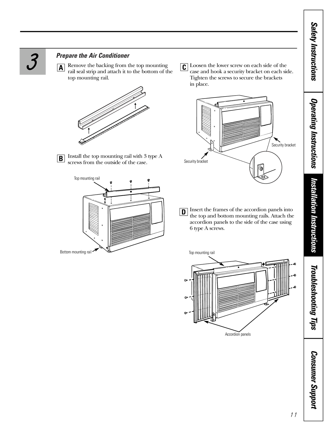 GE ASP05 owner manual Safety Instructions Operating, Prepare the Air Conditioner 