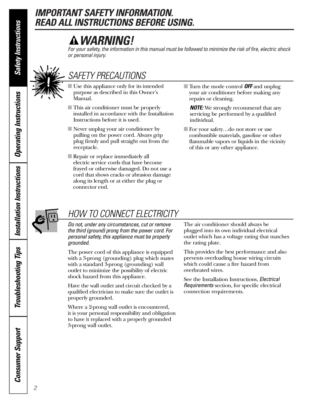 GE ASP05 owner manual Safety Precautions, Instructions Operating Instructions 