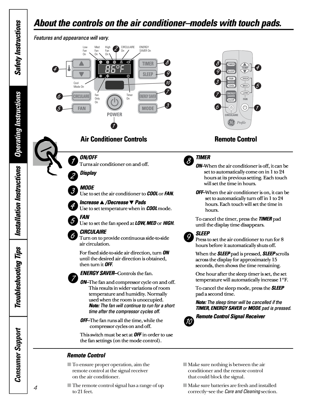 GE ASP08 Operating Instructions Safety Instructions, Support Troubleshooting Tips, Installation Instructions, Consumer 