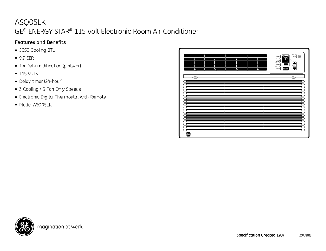 GE ASQ05LK dimensions Features and Benefits 