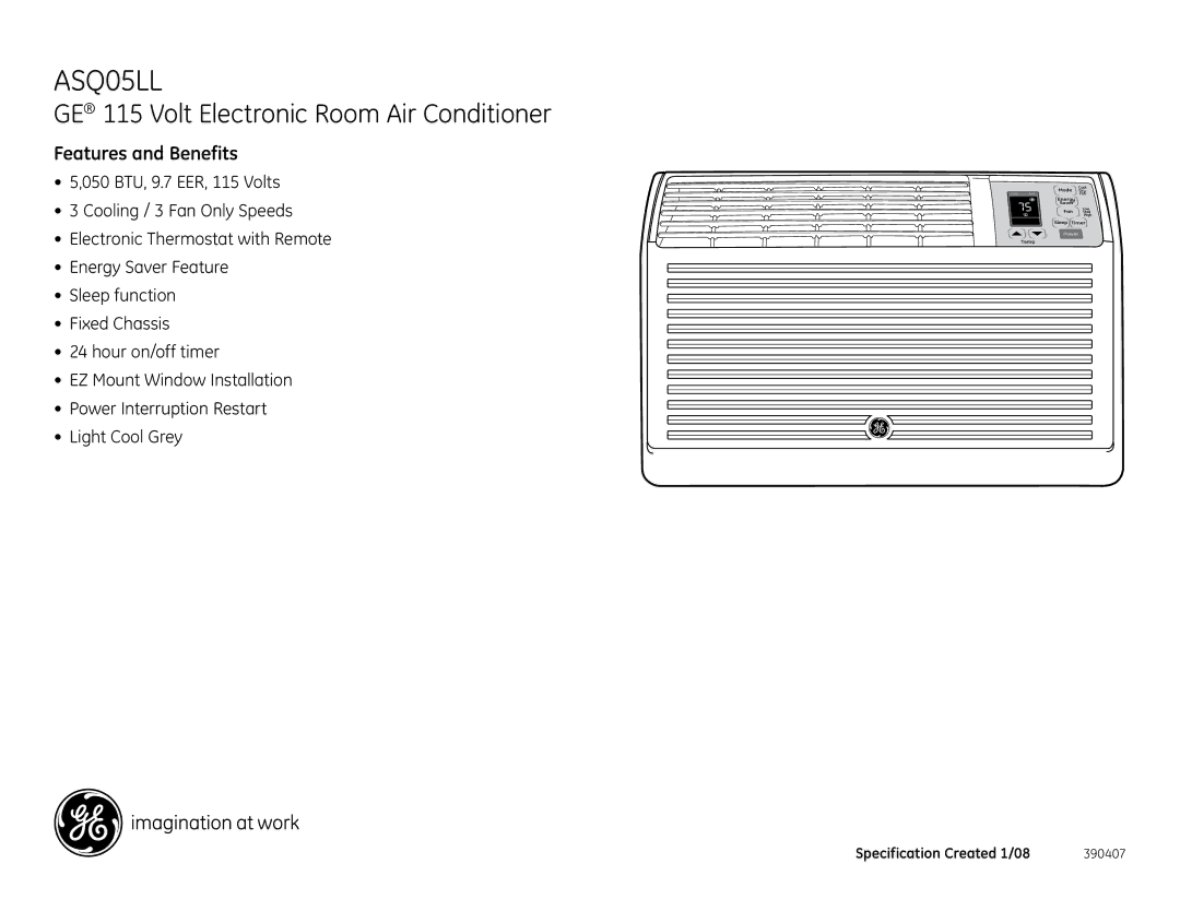 GE ASQ05LL dimensions Features and Benefits 