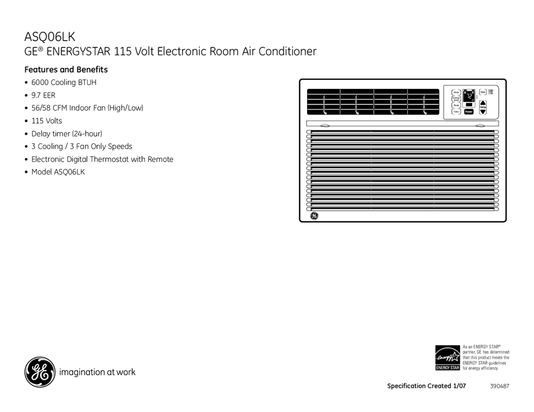 GE ASQ06LK dimensions Features and Benefits 