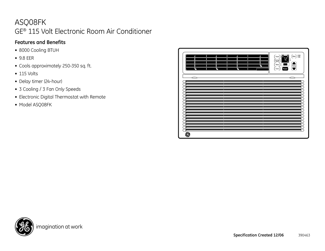 GE ASQ08FK dimensions Features and Benefits 