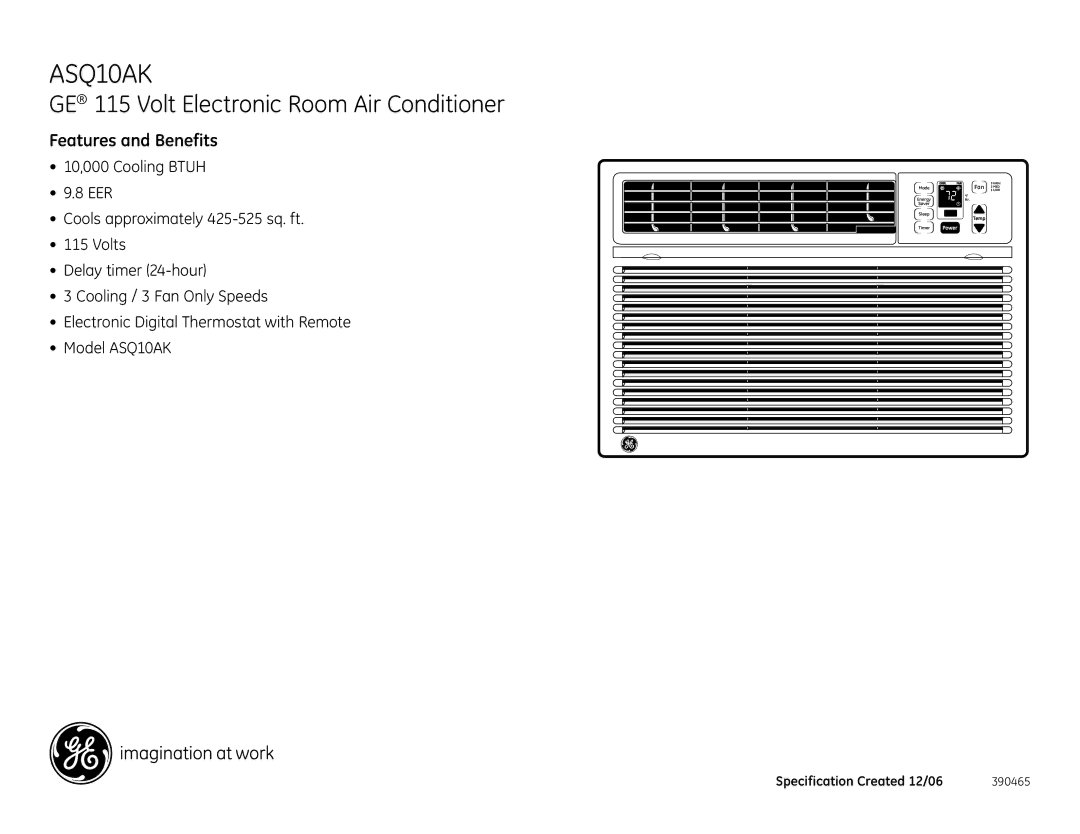 GE ASQ10AK dimensions Features and Benefits 