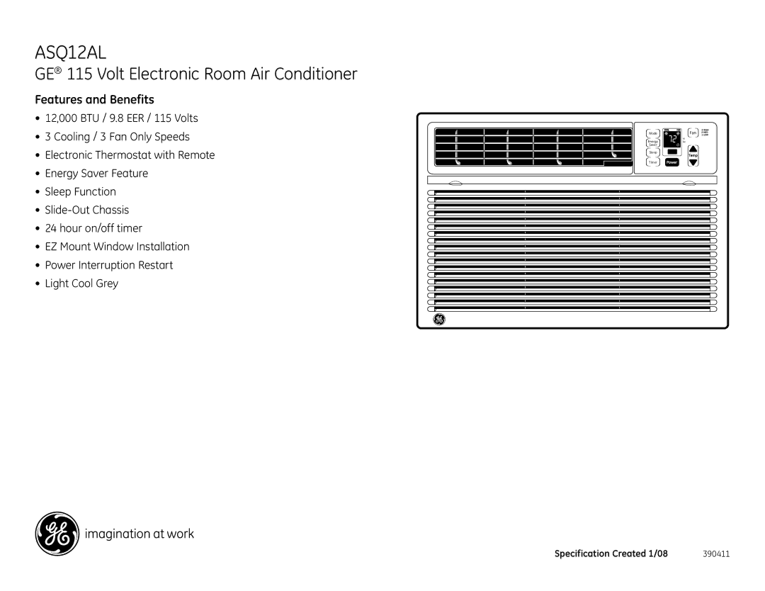 GE ASQ12AL dimensions Features and Benefits 