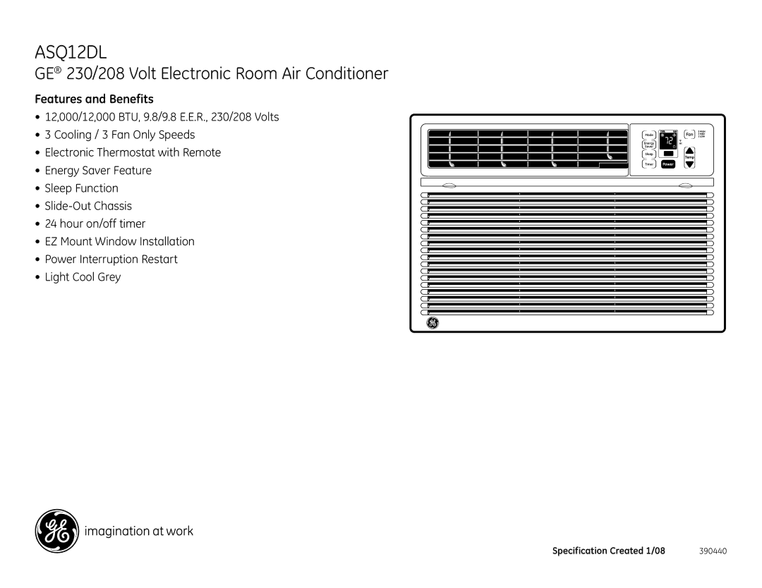 GE ASQ12DL dimensions Features and Benefits 