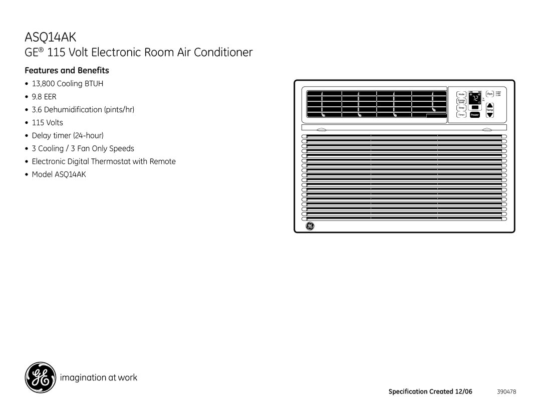 GE ASQ14AK dimensions Features and Benefits 