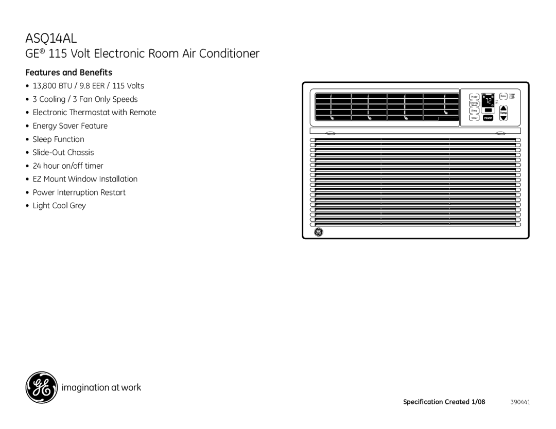 GE ASQ14AL dimensions Features and Benefits 