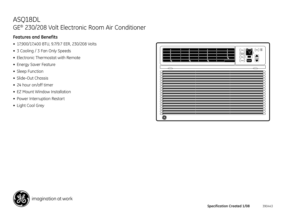 GE ASQ18DL dimensions Features and Benefits 