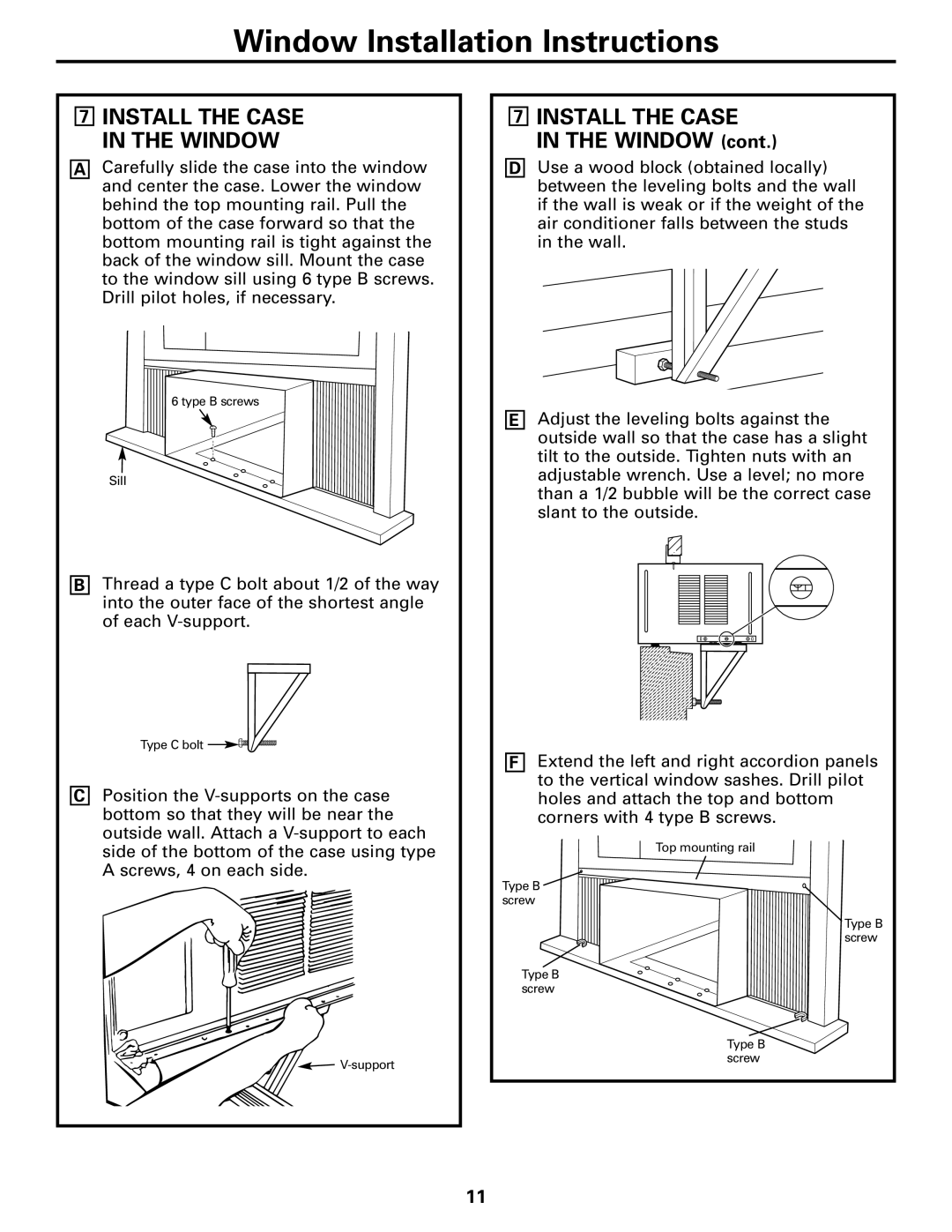 GE ASQ28 owner manual Install the Case in the Window 