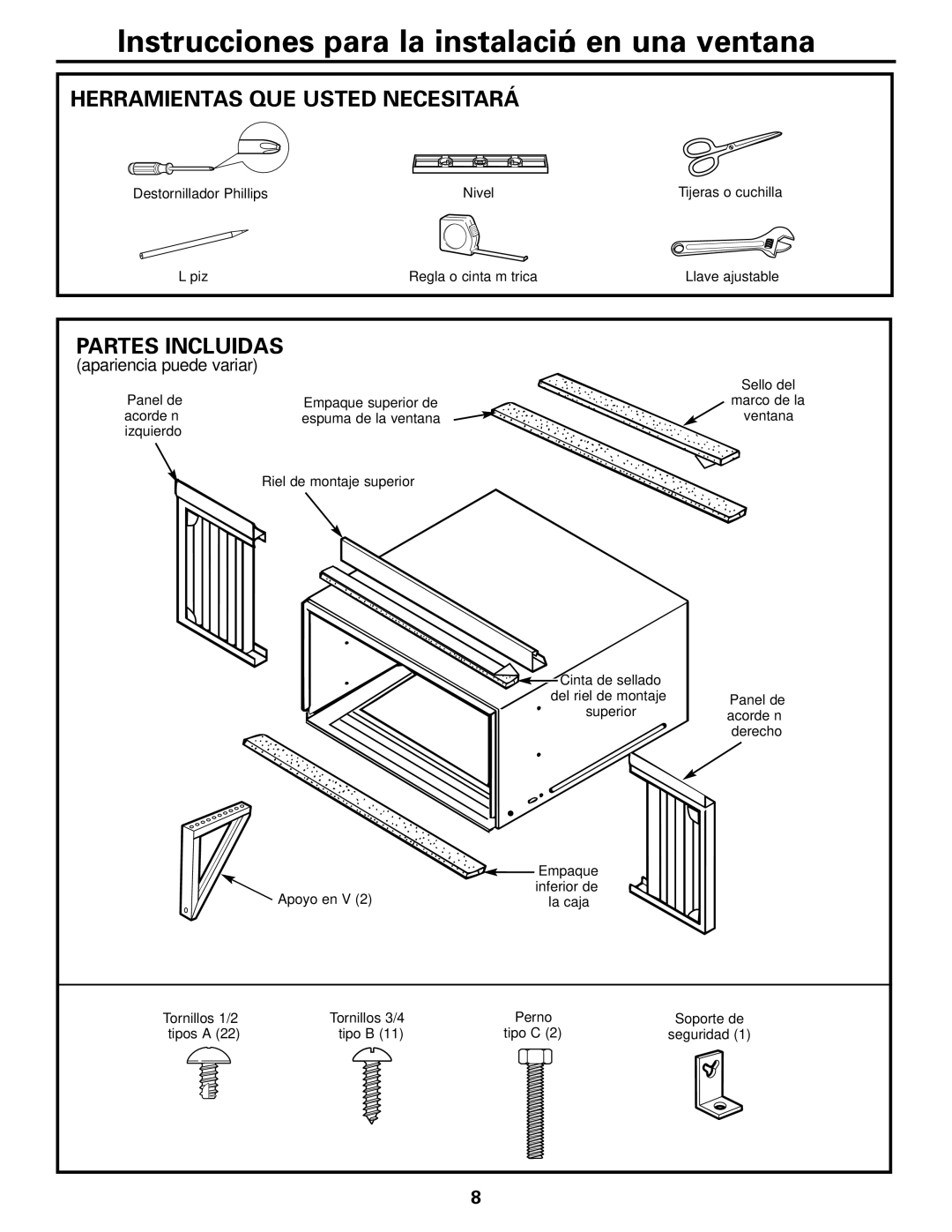 GE ASQ28 owner manual Herramientas QUE Usted Necesitará, Partes Incluidas 