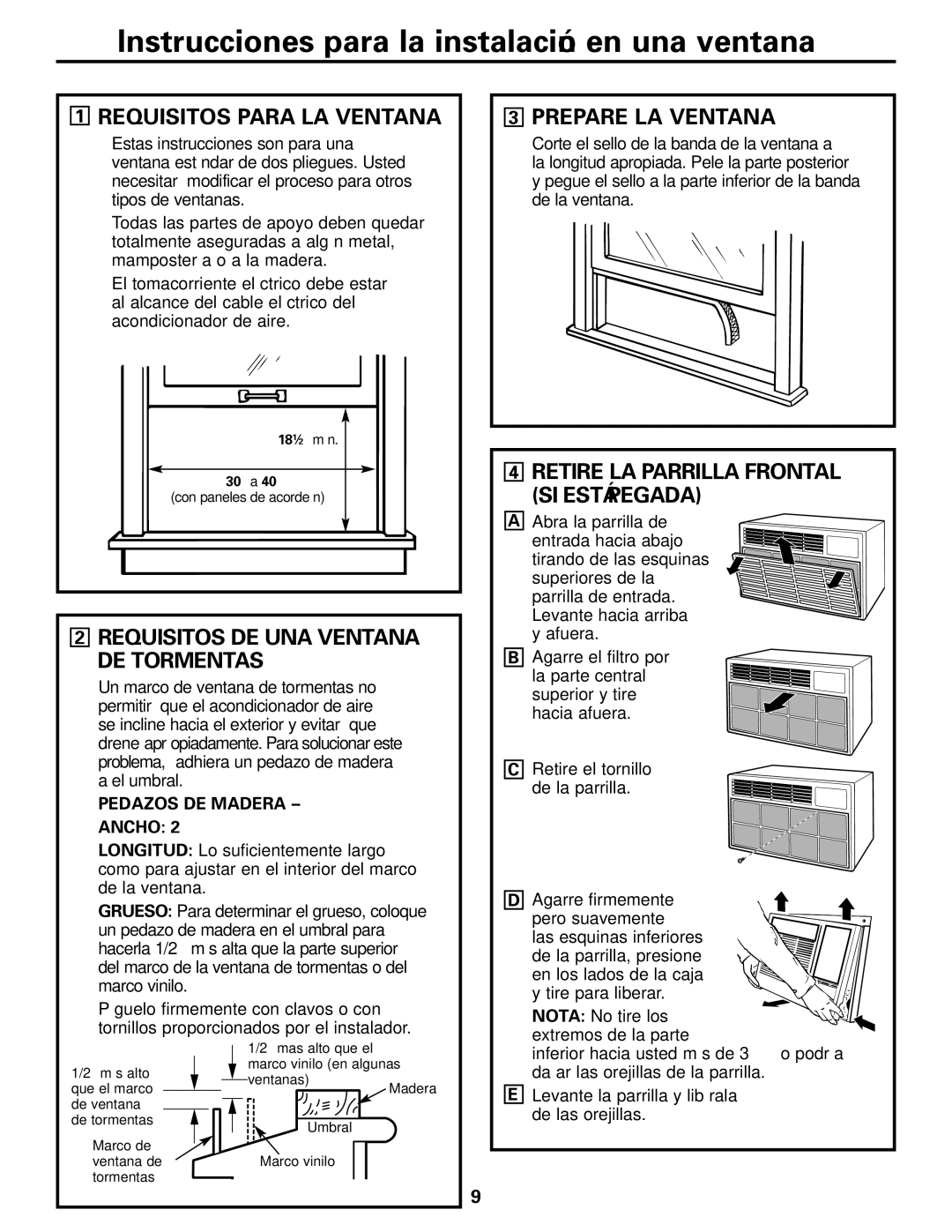 GE ASQ28 owner manual Requisitos Para LA Ventana, Requisitos DE UNA Ventana DE Tormentas, Prepare LA Ventana 