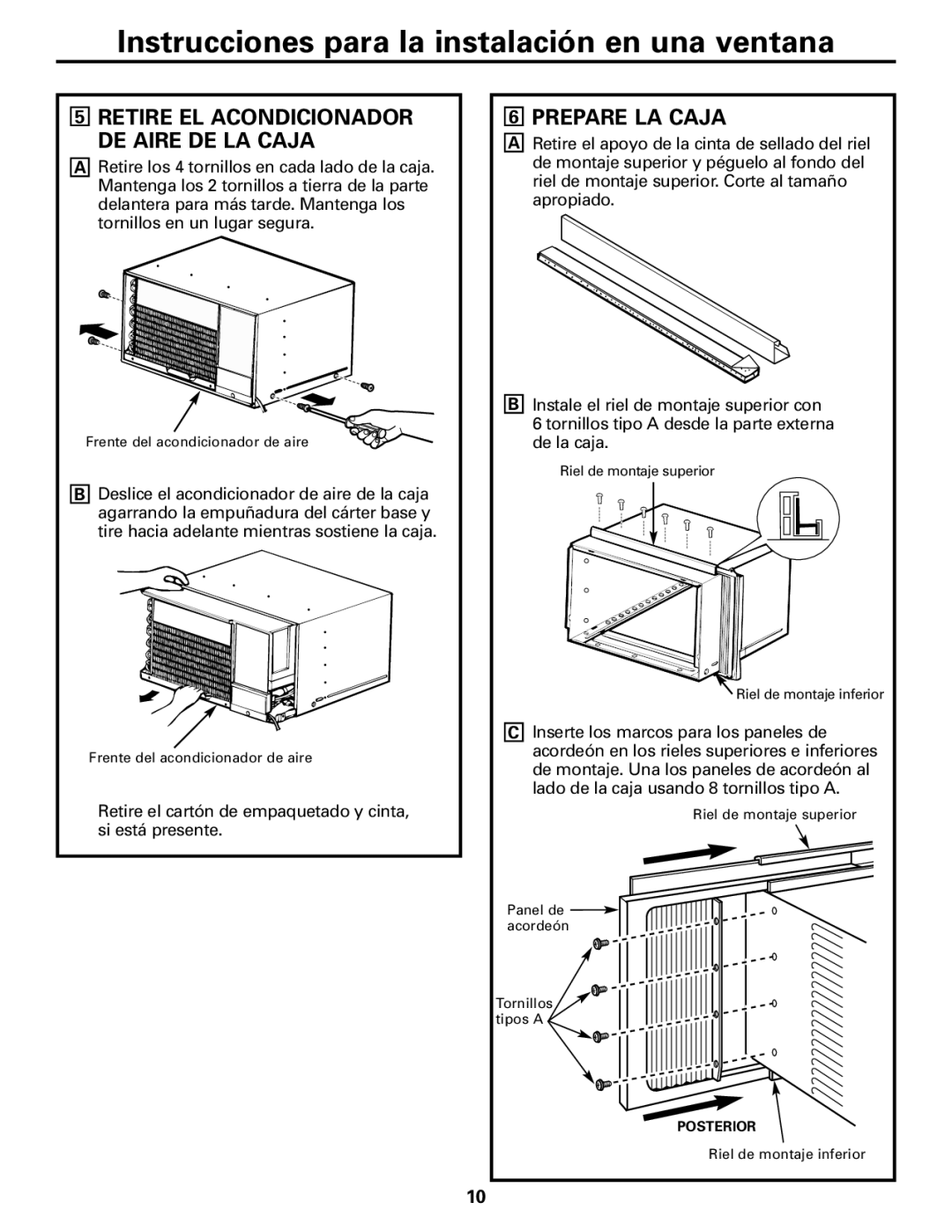 GE ASQ28 owner manual Prepare LA Caja, Retire EL Acondicionador DE Aire DE LA Caja 