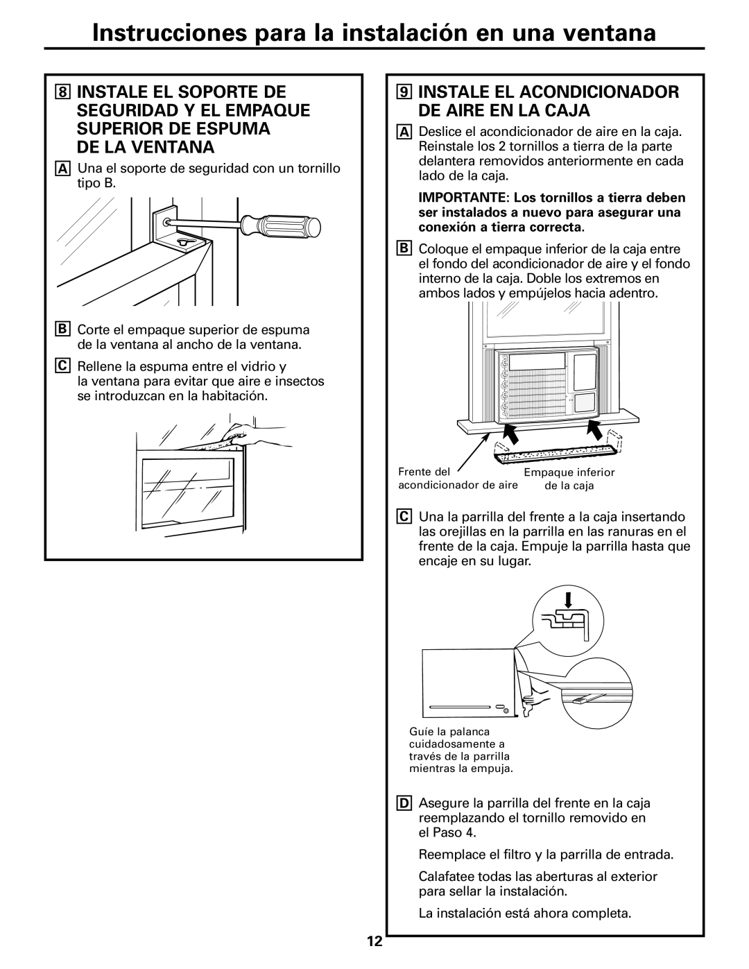 GE ASQ28 owner manual DE LA Ventana, Instale EL Acondicionador DE Aire EN LA Caja 