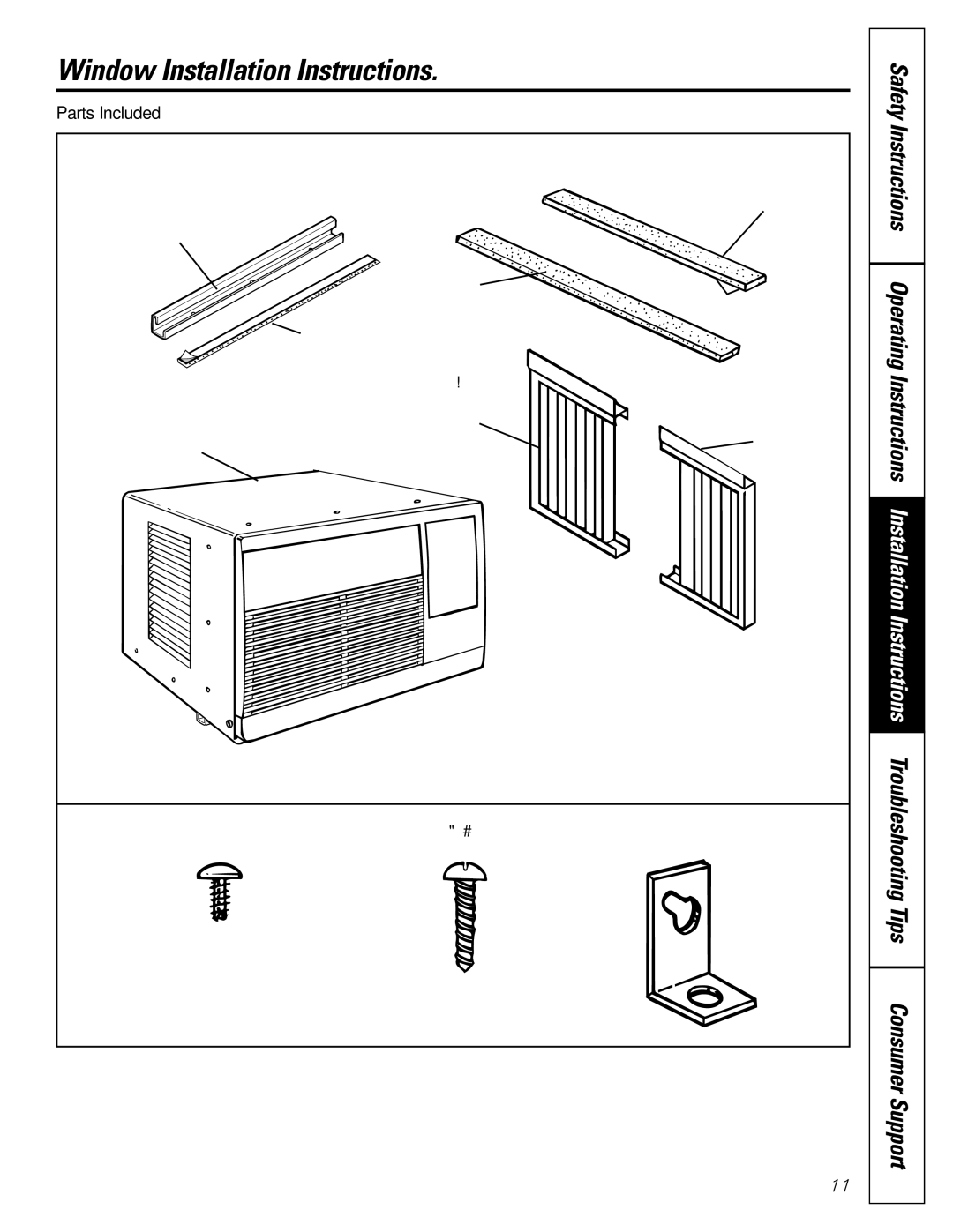 GE ASR05 installation instructions Window Installation Instructions, Parts Included 