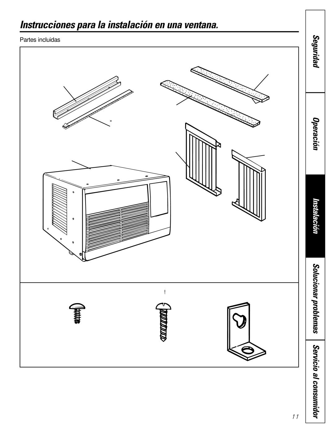 GE ASR05 installation instructions Instrucciones para la instalación en una ventana, Partes incluidas 