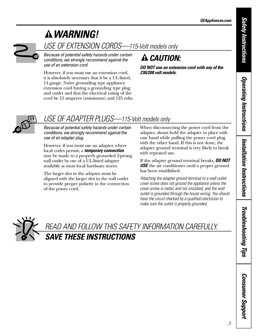 GE ASR05 installation instructions Operating, Installation Instructions, GEAppliances.com 