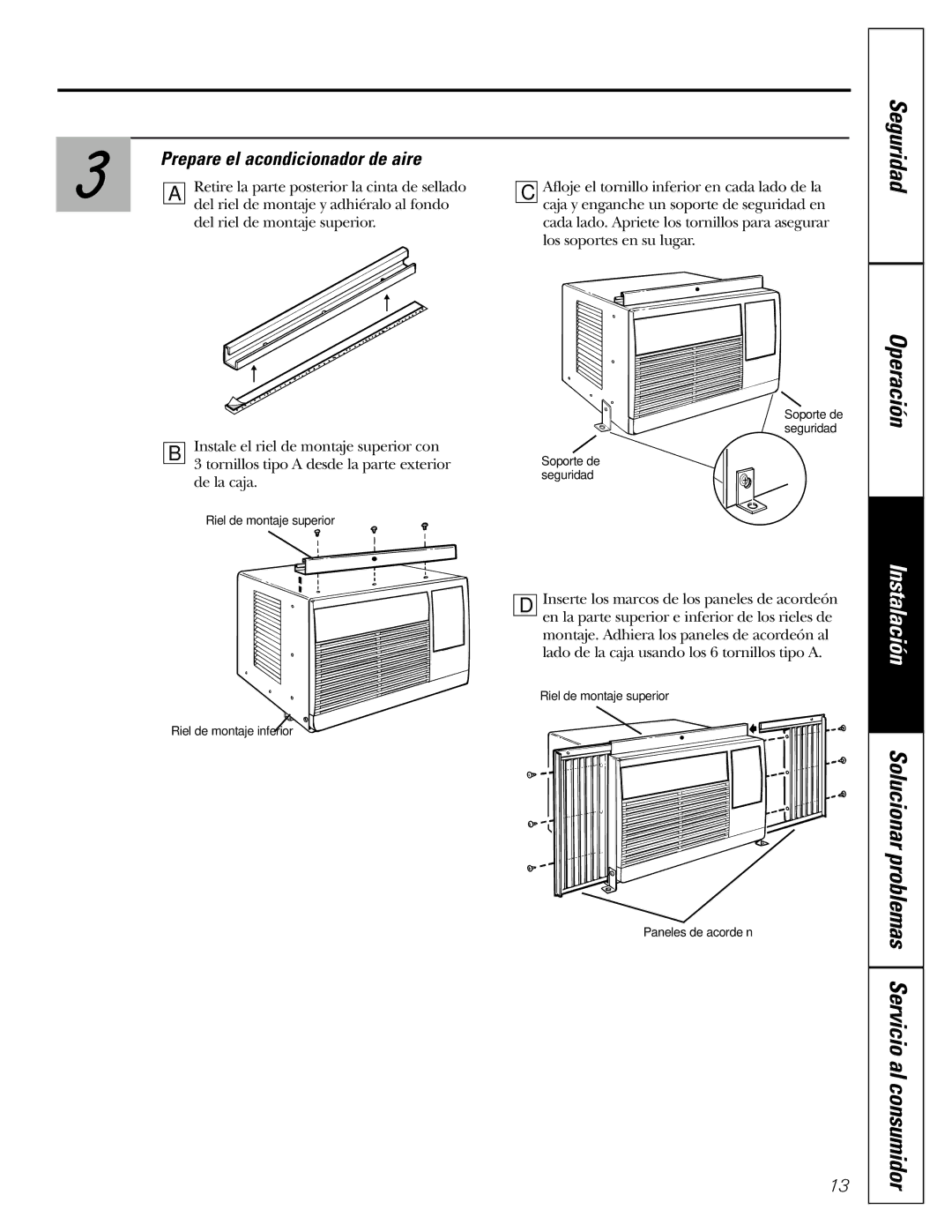 GE ASR05 installation instructions Prepare el acondicionador de aire 