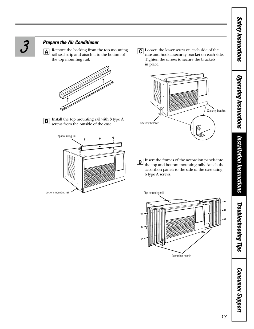 GE ASR05 installation instructions Safety Instructions Operating, Prepare the Air Conditioner 
