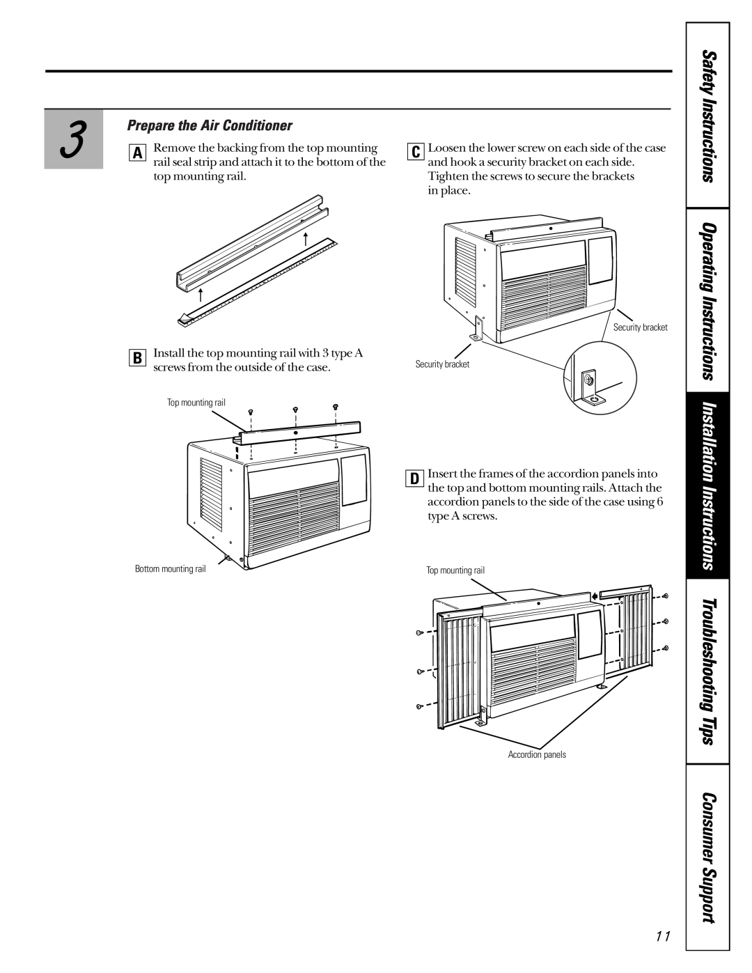 GE AST05, AST06, ASV05 installation instructions Safety Instructions Operating, Prepare the Air Conditioner 