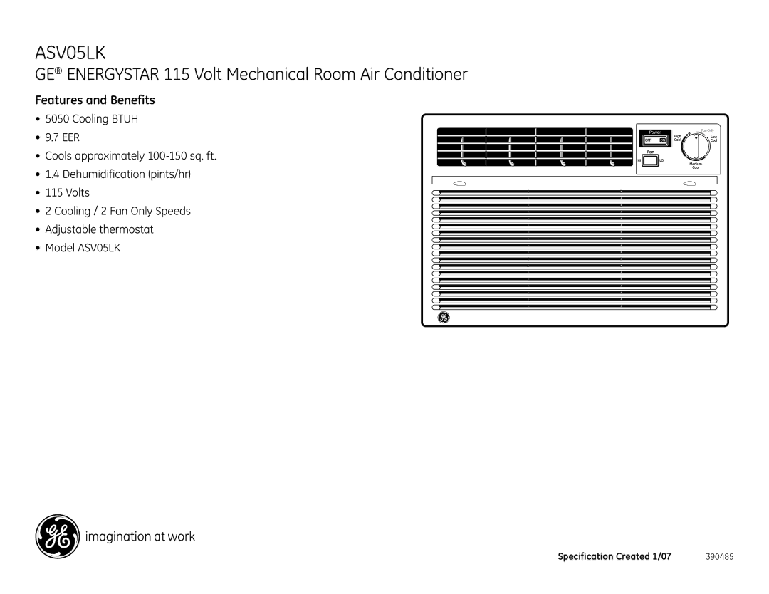 GE ASV05LK dimensions Features and Benefits 