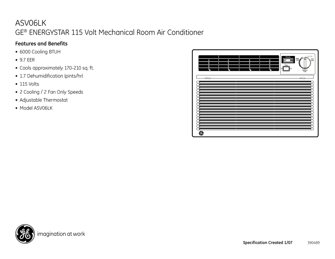 GE ASV06LK dimensions Features and Benefits 