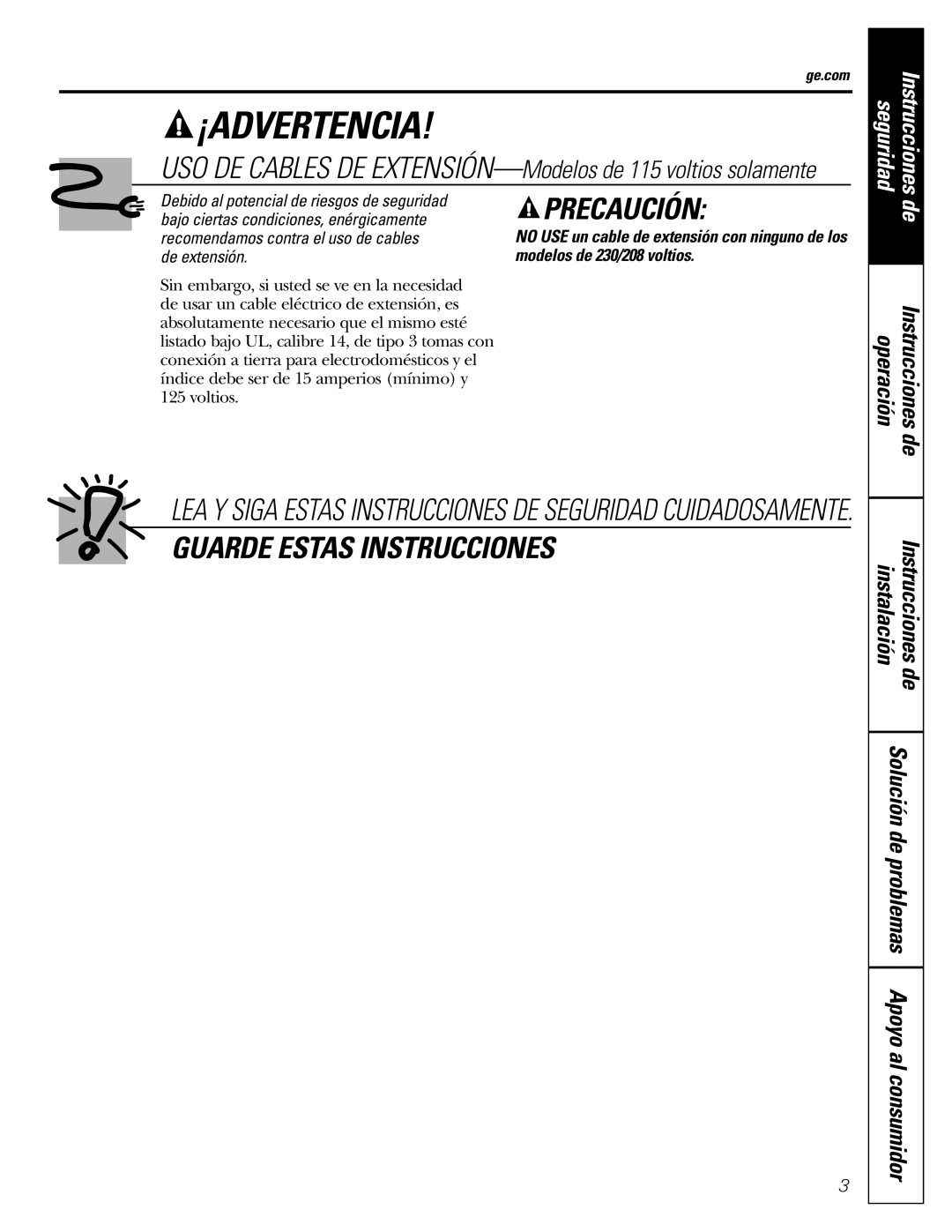 GE ASQ06, ASV08, ASM06, ASV06, ASQ08, ASS05 Solución de problemas Apoyo al consumidor instalación, Instrucciones 